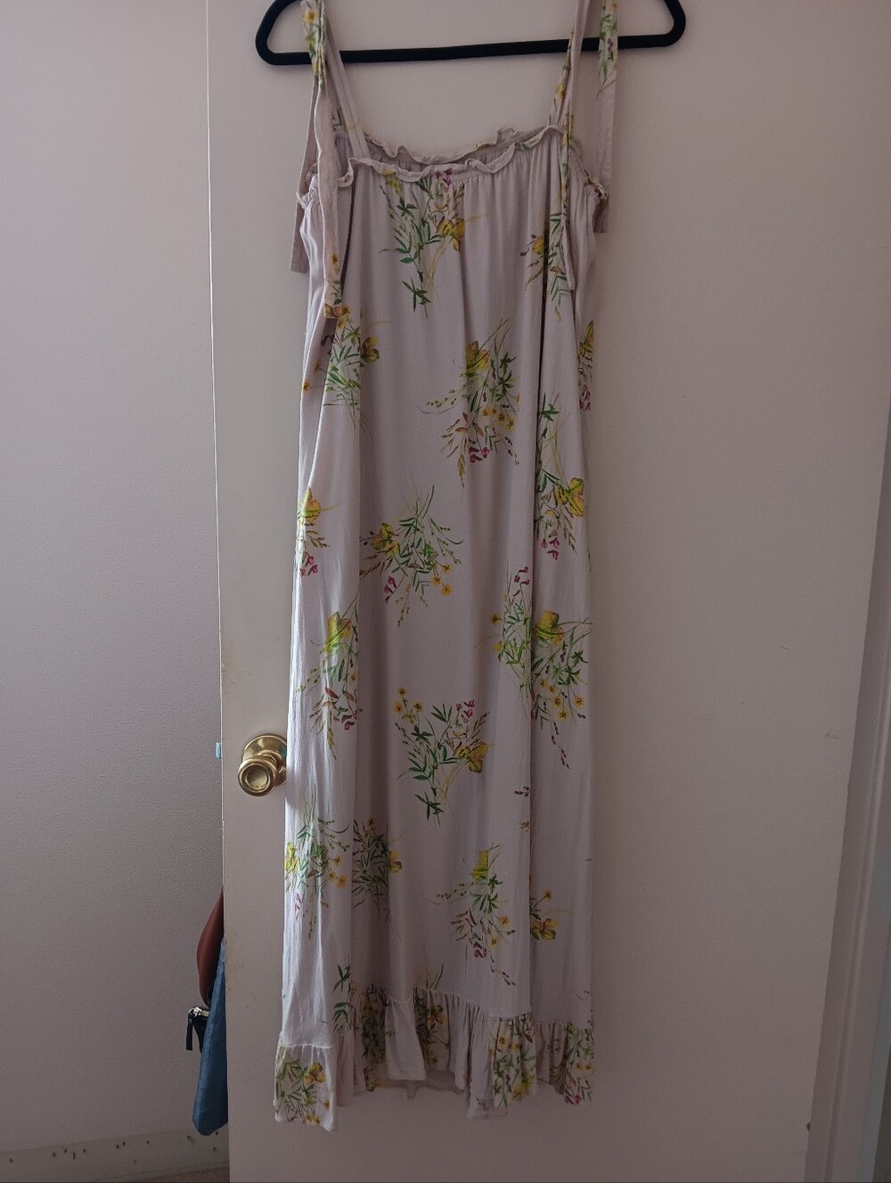 Medium Beige Floral Maxi Dress with Yellow & Green Print